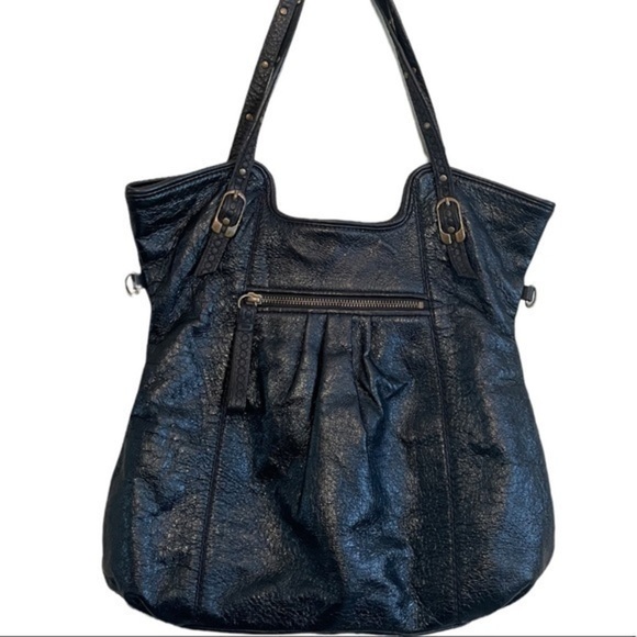 The Sak Black Fold Over Black Leather Convertible Crossbody Shoulder Bag - Picture 2 of 7